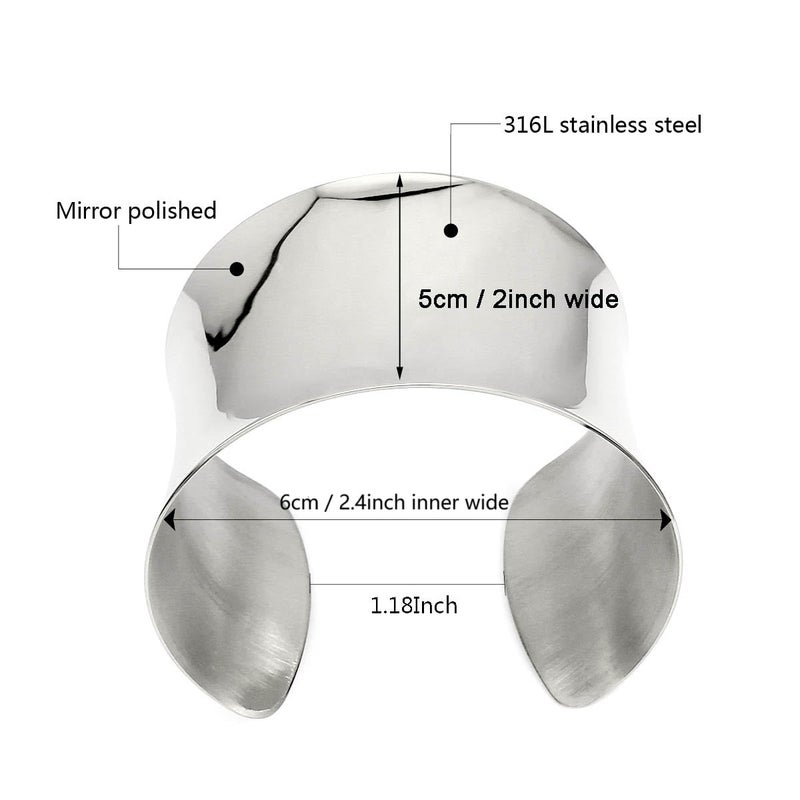 COUYA Silver Wide Grooved Cuff Bangle Women Ladies Stainless Steel Shiny Punk Bracelet - Image 2